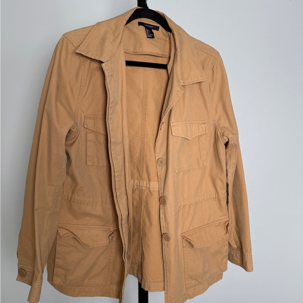 Forever 21 Tan Utility Trench Jacket • Faux Suede • Size L